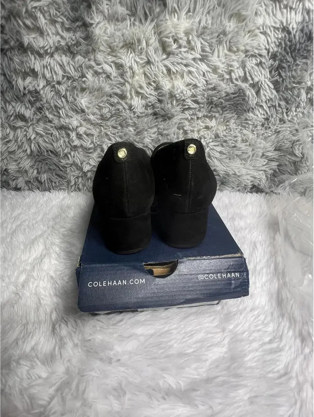 Cole Haan Black Low Block Heel Pumps with Croc-Embossed Toe - Picture 4 of 9